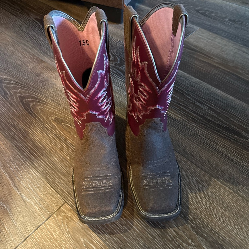 Ariat Brown and Pink Heeled Boots 7.5C (wide) *worn once